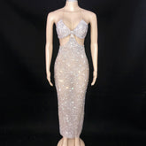 Full Silver Rhinestones Birthday Dress Sparkly Stones